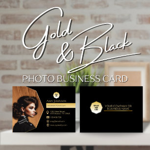 Elegant Guld & Black, lägg till egen Logotyp för f Visitkort