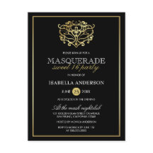 Elegant Guld & Black Masquerad Sweet 16 Party