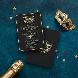 Elegant Guld & Black Masquerad Sweet 16 Party Inbjudningar