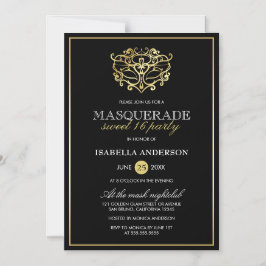 Elegant Guld & Black Masquerad Sweet 16 Party Magnetisk Inbjudningskort