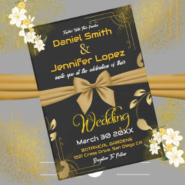 Elegant Guld & Black med vit Blommigt Bröllop Inbjudningar