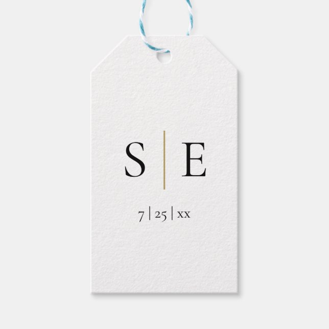 Elegant Guld Black Monogram Bröllop Presentetikett (Framsidan)