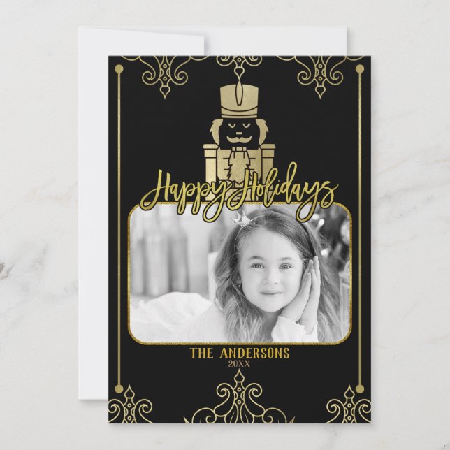 Elegant Guld Black Nutcracker Helgdag Fotokort Julkort (Framsida)