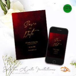 Elegant Guld Black och Red Bröllop Spara Datumet