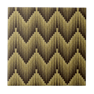 Elegant Guld Black Ornamental Mönster Decorative Kakelplatta