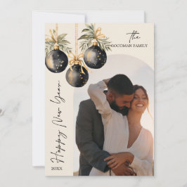 Elegant Guld Black Ornaments Arch Photo NEW YEAR Julkort