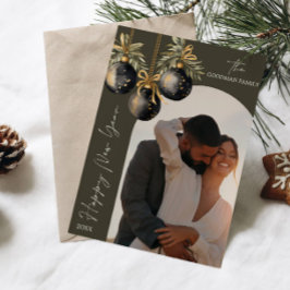 Elegant Guld Black Ornaments Arch Photo NEW YEAR Julkort