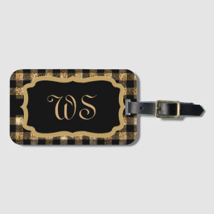 Elegant Guld Black Play Mönster Chic Monogramme Bagagebricka
