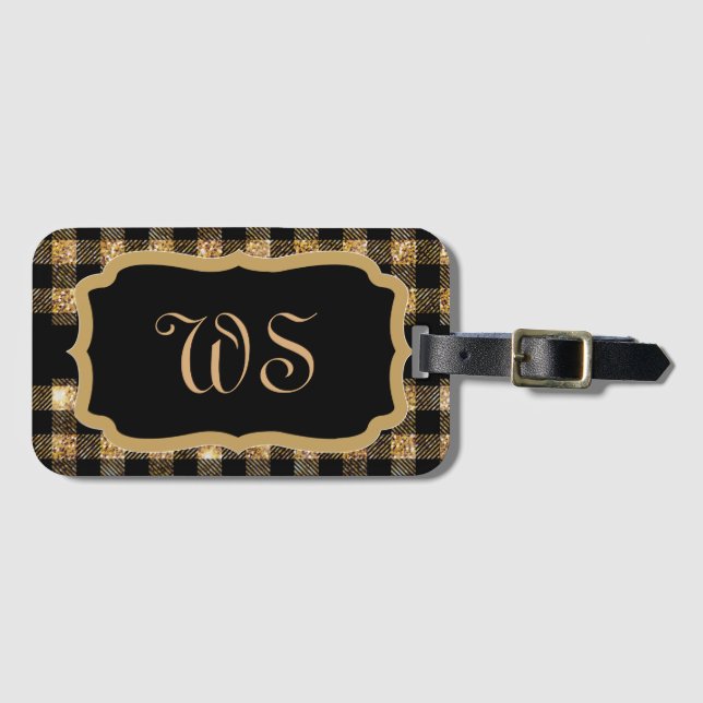 Elegant Guld Black Play Mönster Chic Monogramme Bagagebricka (Framsida horisontal)