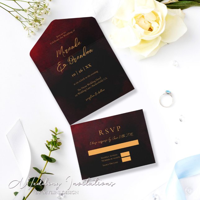 Elegant Guld Black Red Bröllop (Skapare uppladdad)