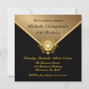 Elegant Guld Black Rhinestone Birthday Inbjudninga Inbjudningar