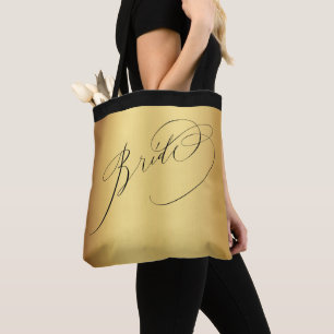 Elegant Guld Black Script Bride Bröllop Tygkasse