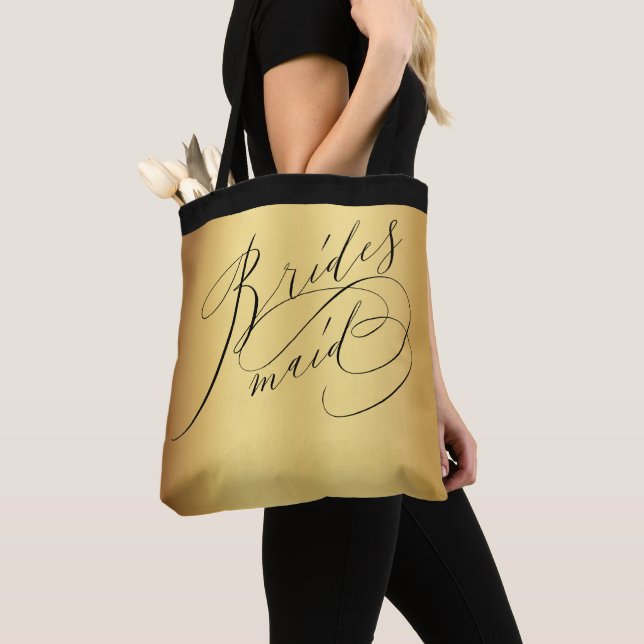 Elegant Guld Black Script Bridesmaid Tygkasse (Närbild)