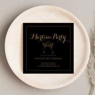 Elegant Guld & Black Script Martini Drinks Vuxen Inbjudningar