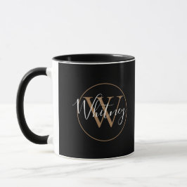 Elegant Guld Black Script Monogram Namn Mugg