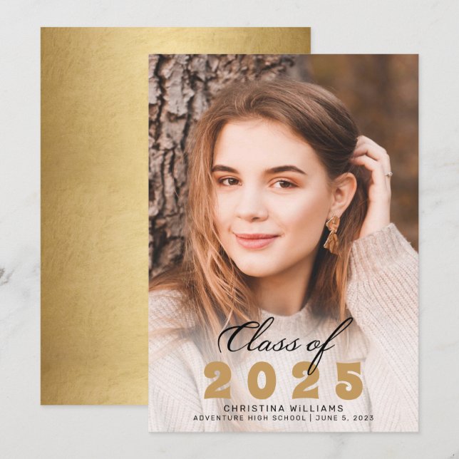 Elegant Guld Black Script Photo 2025 Studenten Meddelande (Fram/baksida)