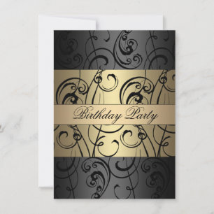 Elegant Guld & Black Swirl Birthday-inbjudan Inbjudningar