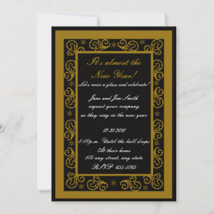 Elegant Guld & Black Swirl - nyårsinbjudan Inbjudningar