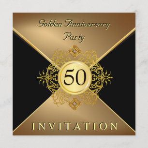 Elegant Guld Black Tie 50-årsjubiléer Inbjudningar