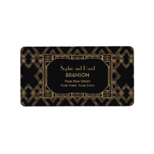 Elegant Guld Black Underbar Gatsby 1920-talet Bröl Adressetikett
