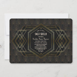 Elegant Guld Black Underbar Gatsby Sweet sixteen Inbjudningar