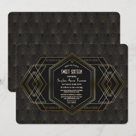 Elegant Guld Black Underbar Gatsby Sweet sixteen Inbjudningar