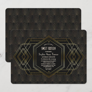 Elegant Guld Black Underbar Gatsby Sweet sixteen Inbjudningar