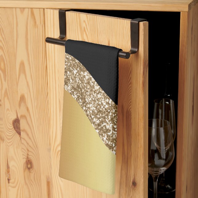 Elegant Guld Black Wave Kökshandduk (Thirds Fold)