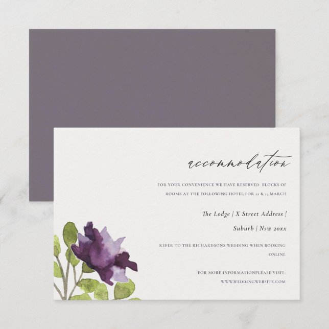 ELEGANT GULD BLÅT AKVARELL BLOMSTERAKOMMODATION INBJUDNINGAR (Fram/baksida)