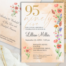Elegant Guld Blommig 95-årsdag, 95 År Inbjudan