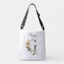 Elegant Guld Blommig Bokstav G Crossbody Väska