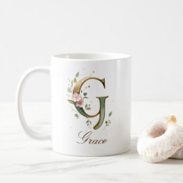 Elegant guld blommig bokstav G monogram kopp