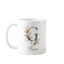 Elegant guld blommig bokstav G monogram kopp