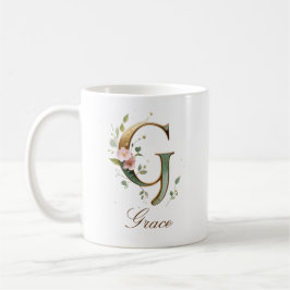 Elegant guld blommig bokstav G monogram kopp