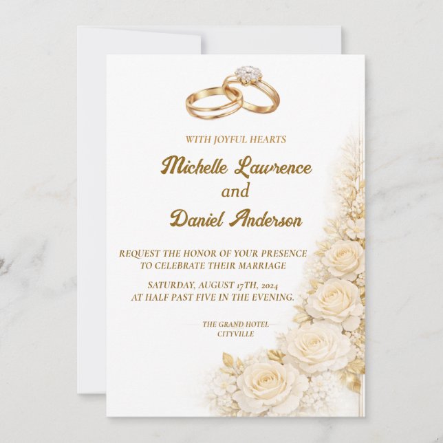 Elegant guld blommig bröllopsinbjudan inbjudningar (Framsida)