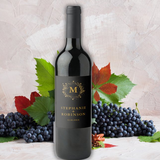 Elegant guld blommig dekon kransmonogram vinflaska etikett (Skapare uppladdad)