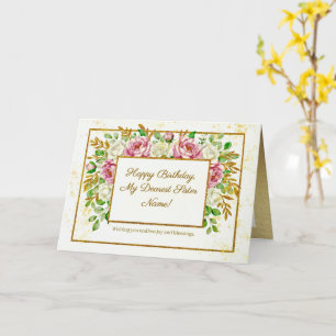 Elegant Guld Blommig Glitter Personlig Födelsedag Kort