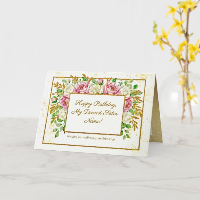 Elegant Guld Blommig Glitter Personlig Födelsedag Kort (Gul blomma)
