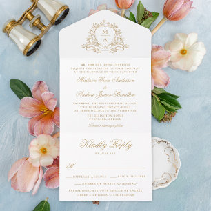 Elegant Guld Blommig Krön Monogram Bröllop
