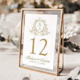 Elegant Guld Blommig Krön Monogram Bröllop Bordsnummer