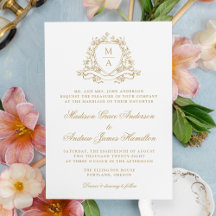 Elegant Guld Blommig Krön Monogram Bröllop