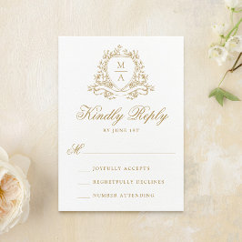 Elegant Guld Blommig Krön Monogram Bröllop OSA Kort