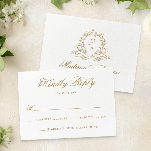 Elegant Guld Blommig Krön Monogram Bröllop OSA Kort (Skapare uppladdad)