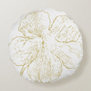 Elegant Guld Blommig Linje Konst Minimalistisk Run Rund Kudde
