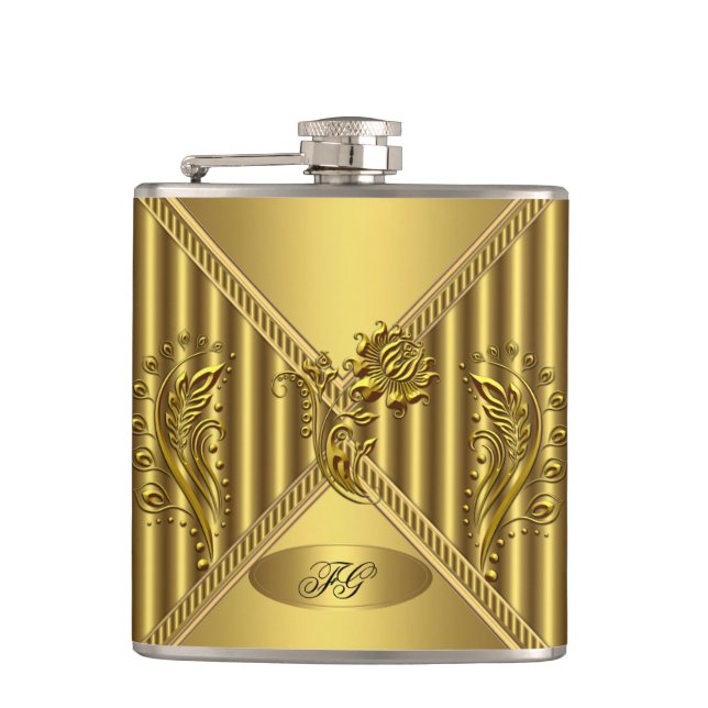 Elegant guld blommig metall look monogram namn fickplunta (Framsidan)
