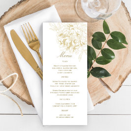 Elegant guld blommig peony bröllop meny