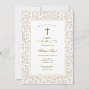 Elegant Guld Blommig Traditionell Första Kommunion Inbjudningar
