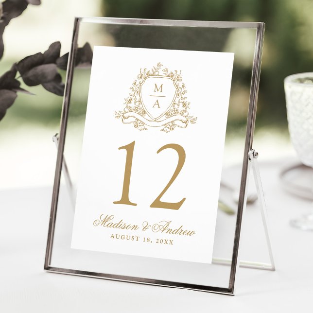 Elegant Guld Blommig Vapen Wedding Bordnummer Inbjudningar (Skapare uppladdad)