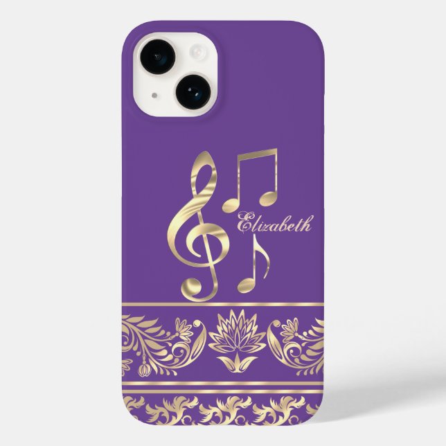 Elegant Guld Blommig,Violin Nyckel,Not Lila (Baksida)