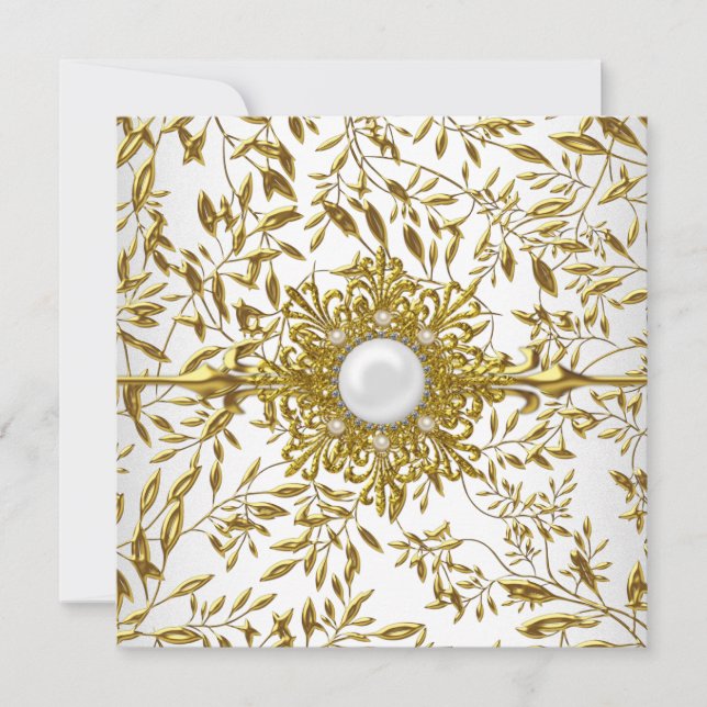 Elegant Guld Blommig Vit Smycke 21-årsdag 2 Inbjudningar (Framsida)